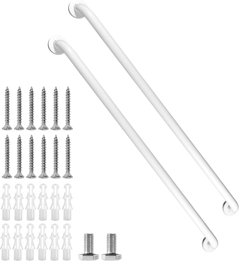 Rackickyer Shower Grab Bar, 2 Pack 39.4 Inch White Bathroom Grab Bar, 1.25" Diameter 304 Stainless Steel Anti-Slip Grab Bars for Bathtubs and Showers, Handicap Shower Grab Bar for Seniors Elderly - Image 1